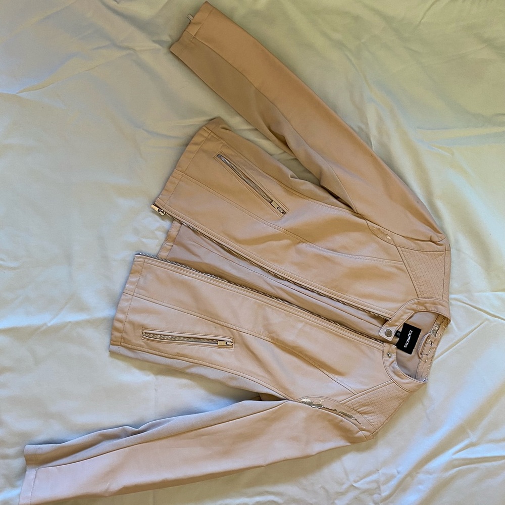 Chic Beige Vegan Leather Jacket